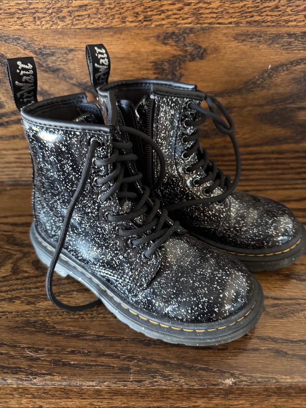 Dr. Martens Kids Black Glitter Lace-Up Boots